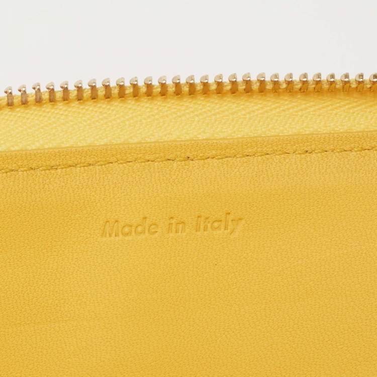 Pre Owned Celine Yellow Leather Half Zip Multifunction Wallet