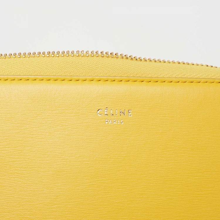 Pre Owned Celine Yellow Leather Half Zip Multifunction Wallet