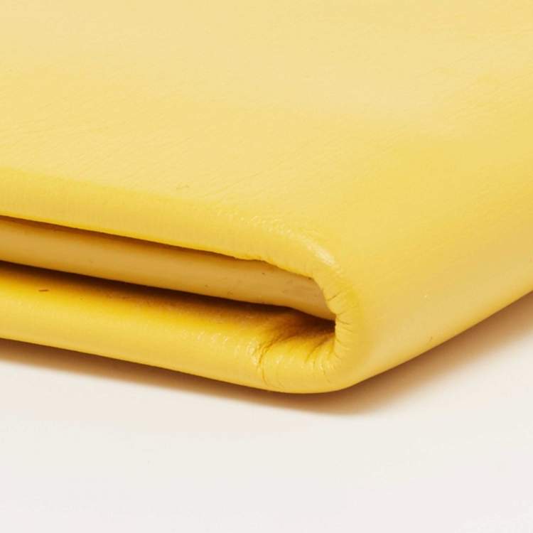 Pre Owned Celine Yellow Leather Half Zip Multifunction Wallet