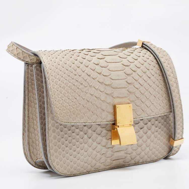 Pre Owned Celine Grey Python Medium Classic Box Shoulder Bag