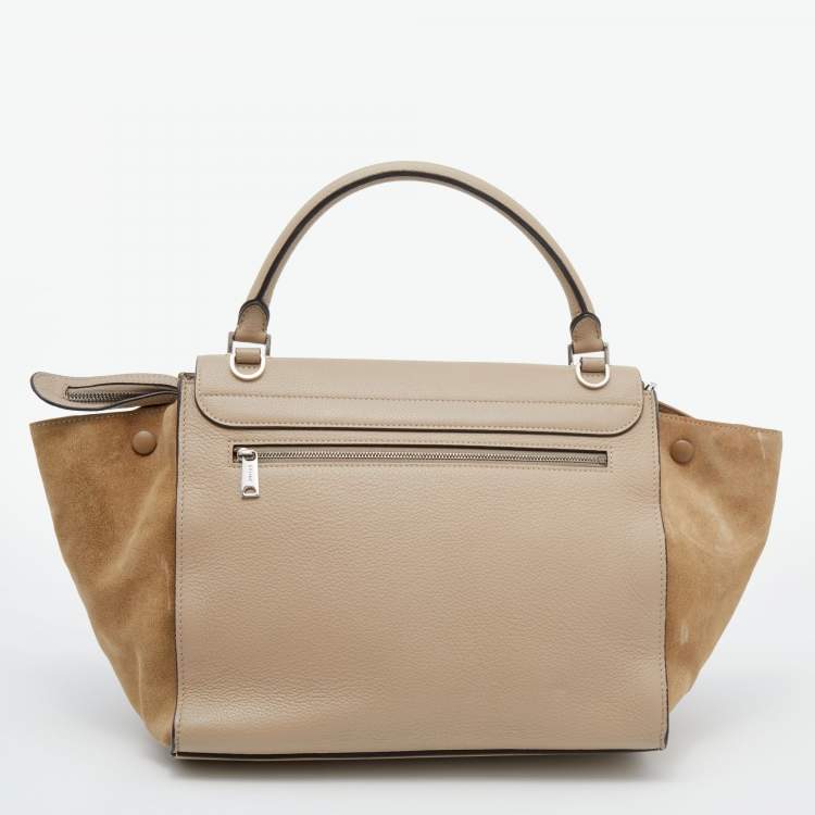 Pre Owned Celine Beige Leather and Suede Medium Trapeze Top Handle Bag
