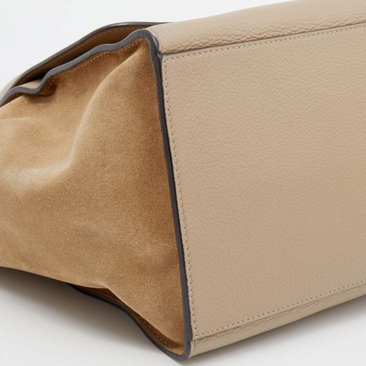 Pre Owned Celine Beige Leather and Suede Medium Trapeze Top Handle Bag