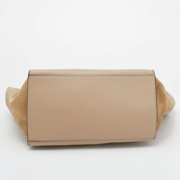 Pre Owned Celine Beige Leather and Suede Medium Trapeze Top Handle Bag