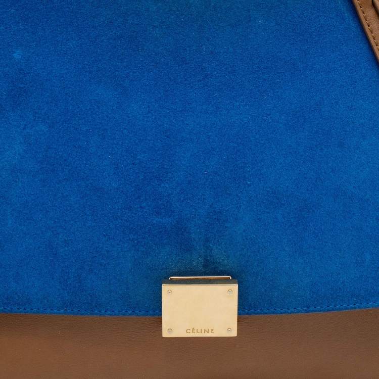 Pre Owned Celine Tri Color Leather and Suede Medium Trapeze Top Handle Bag