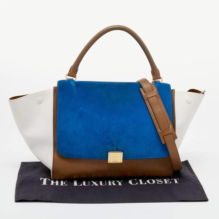 Pre Owned Celine Tri Color Leather and Suede Medium Trapeze Top Handle Bag