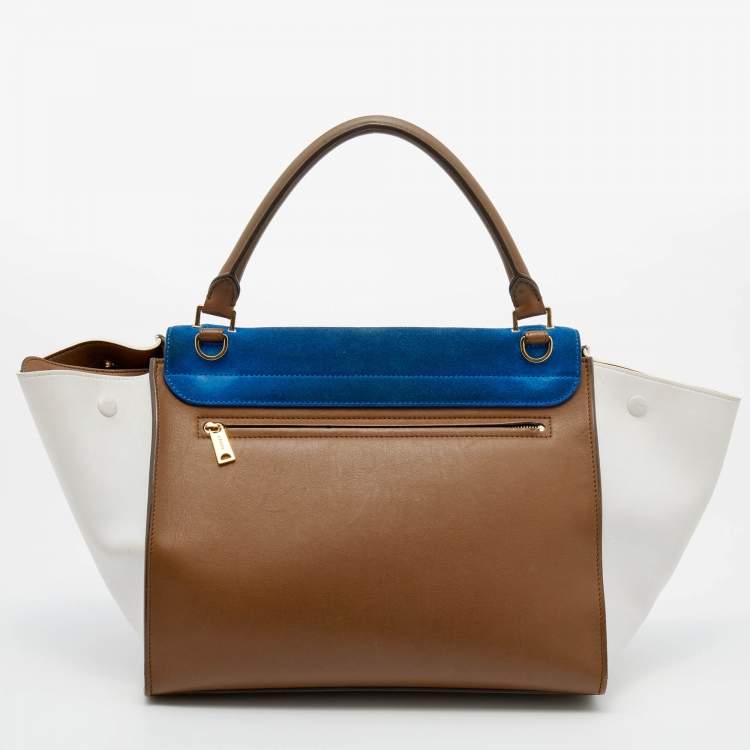 Pre Owned Celine Tri Color Leather and Suede Medium Trapeze Top Handle Bag