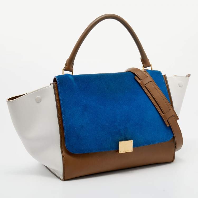 Pre Owned Celine Tri Color Leather and Suede Medium Trapeze Top Handle Bag