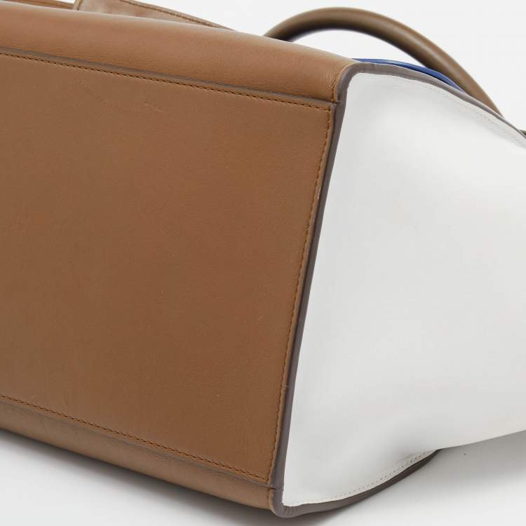Pre Owned Celine Tri Color Leather and Suede Medium Trapeze Top Handle Bag