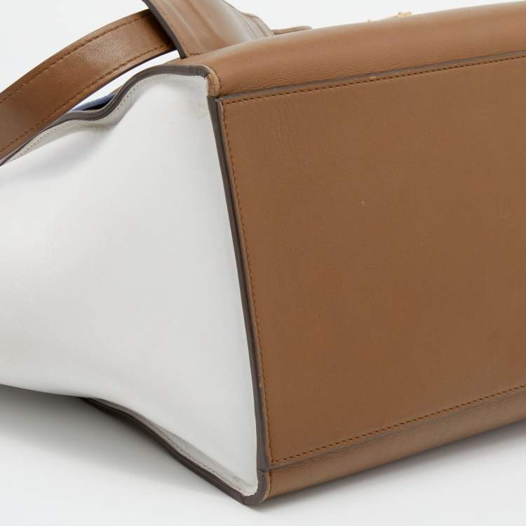 Pre Owned Celine Tri Color Leather and Suede Medium Trapeze Top Handle Bag