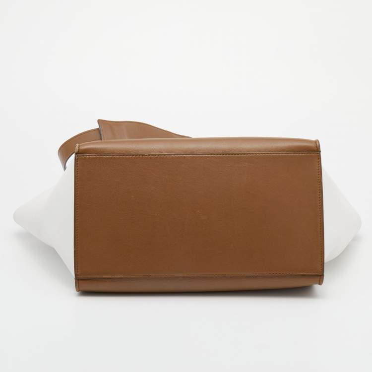 Pre Owned Celine Tri Color Leather and Suede Medium Trapeze Top Handle Bag