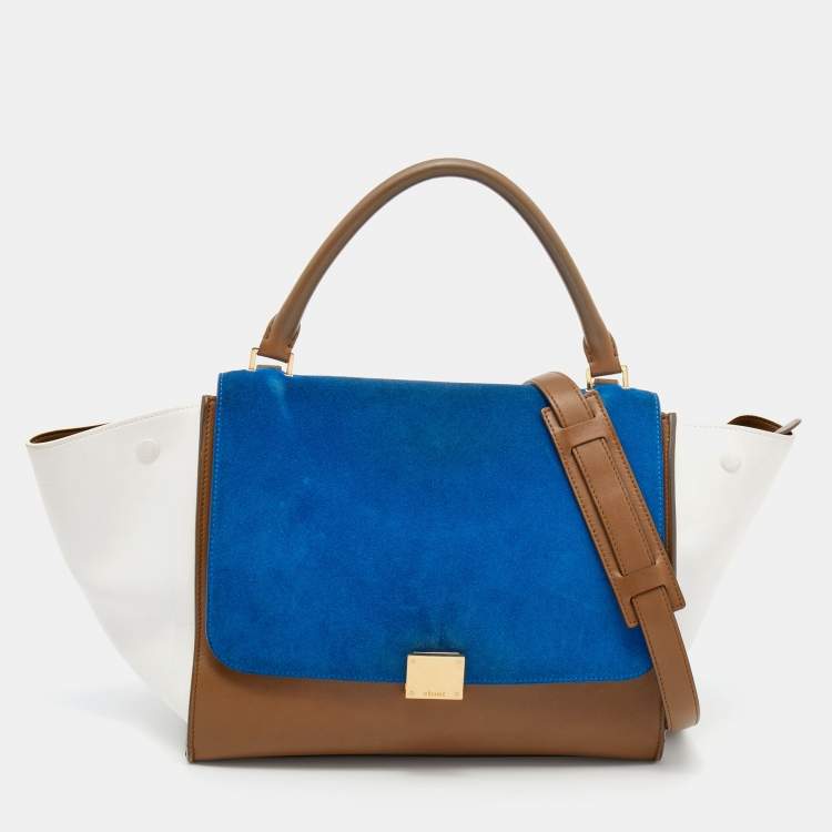 Pre Owned Celine Tri Color Leather and Suede Medium Trapeze Top Handle Bag
