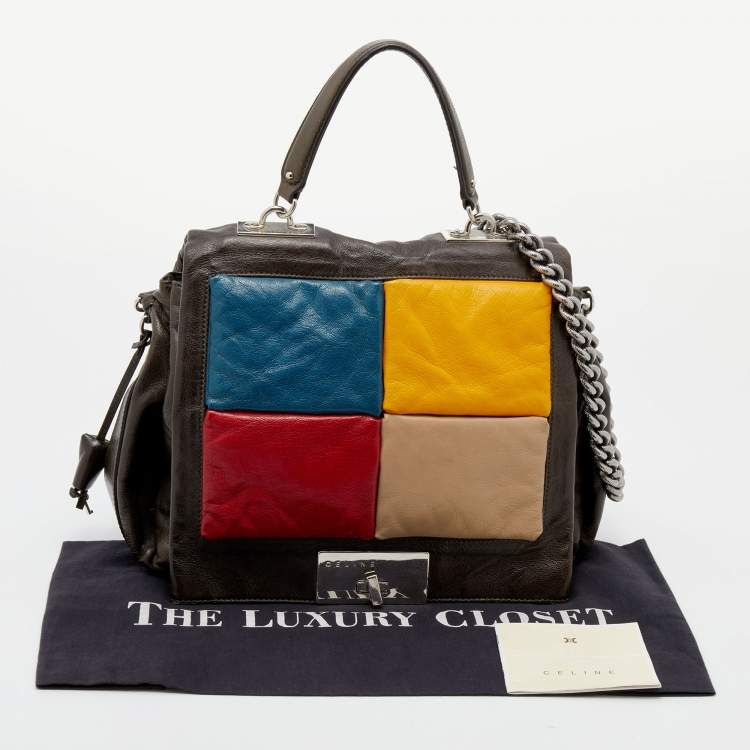 Pre Owned Celine Multicolor Leather Color Block Flap Top Handle Bag