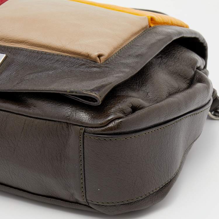 Pre Owned Celine Multicolor Leather Color Block Flap Top Handle Bag