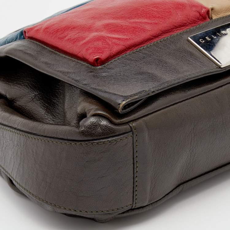 Pre Owned Celine Multicolor Leather Color Block Flap Top Handle Bag