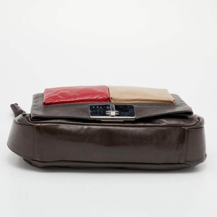 Pre Owned Celine Multicolor Leather Color Block Flap Top Handle Bag