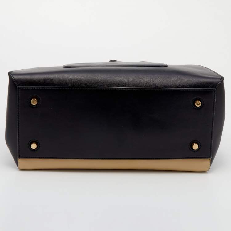 Pre Owned Celine Black/Beige Leather Medium Edge Top Handle Bag