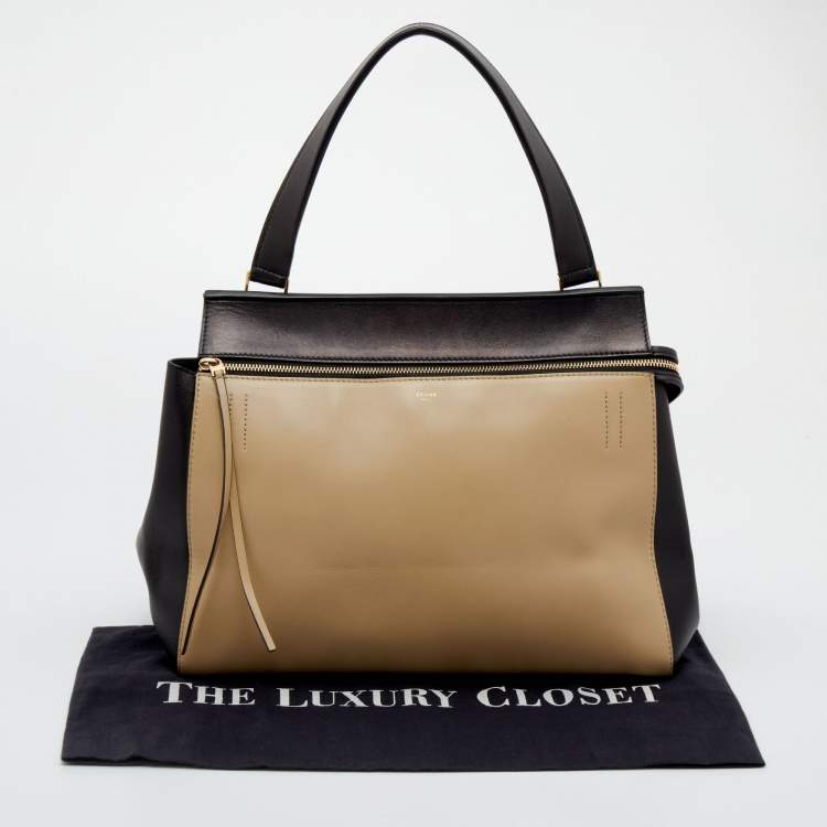 Pre Owned Celine Black/Beige Leather Medium Edge Top Handle Bag