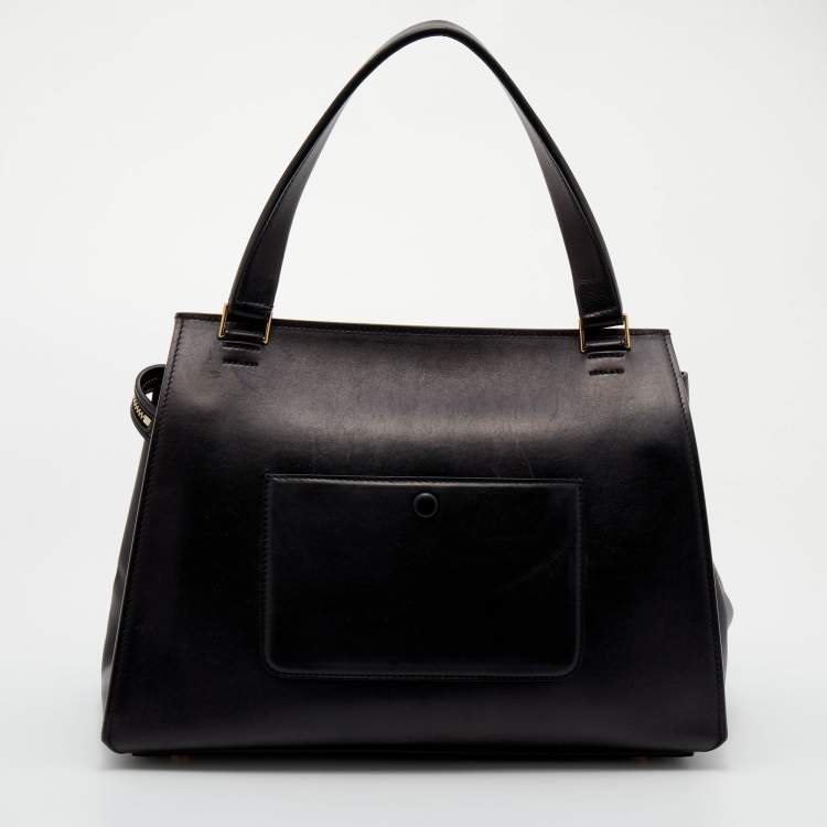 Pre Owned Celine Black/Beige Leather Medium Edge Top Handle Bag