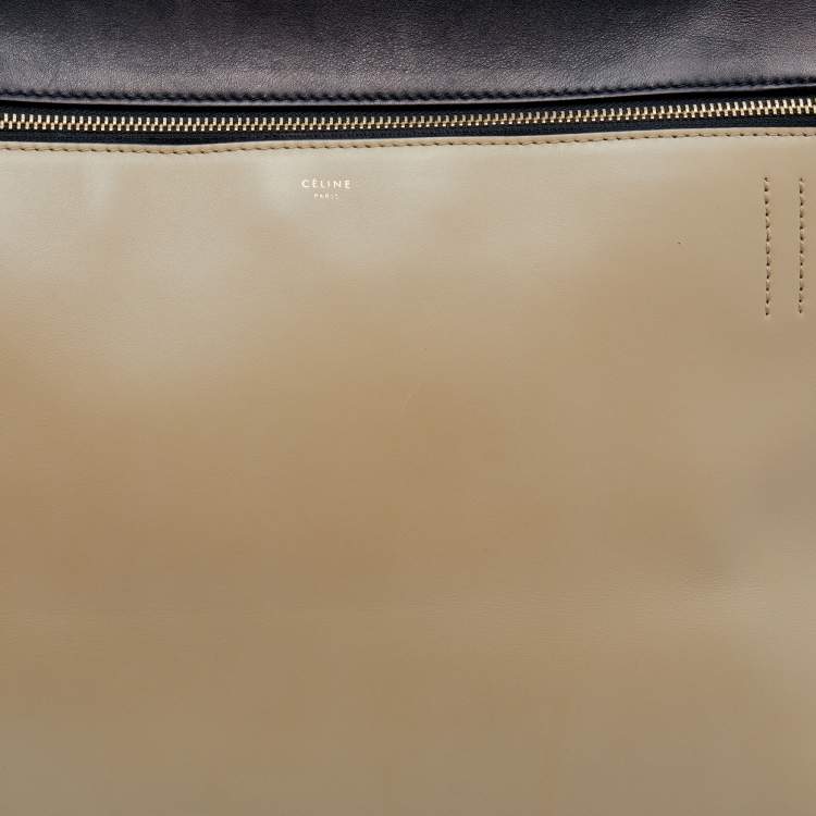 Pre Owned Celine Black/Beige Leather Medium Edge Top Handle Bag