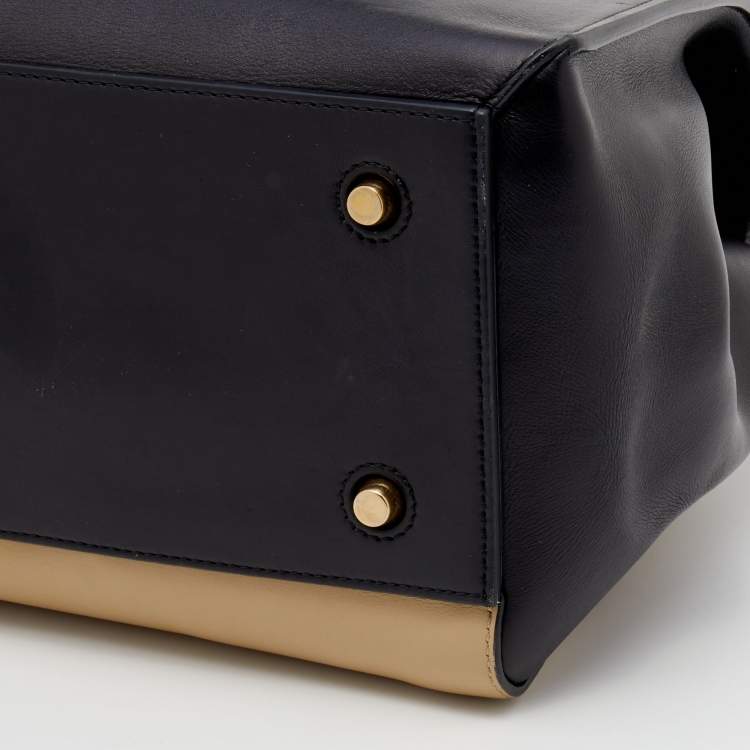 Pre Owned Celine Black/Beige Leather Medium Edge Top Handle Bag
