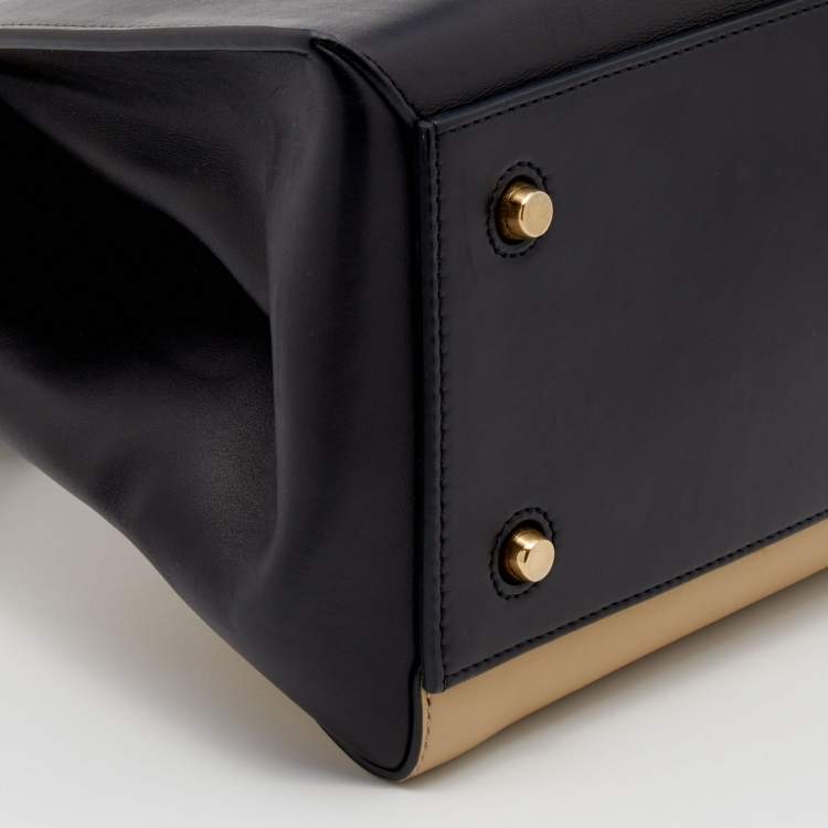 Pre Owned Celine Black/Beige Leather Medium Edge Top Handle Bag