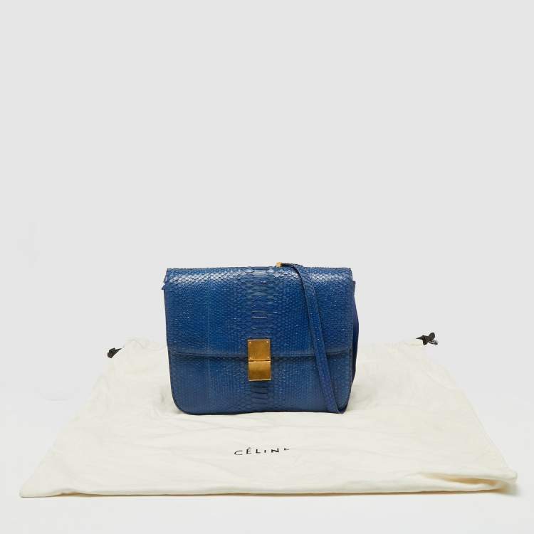 Pre Owned Celine Blue Python Large Classic Box Shoulder Bag