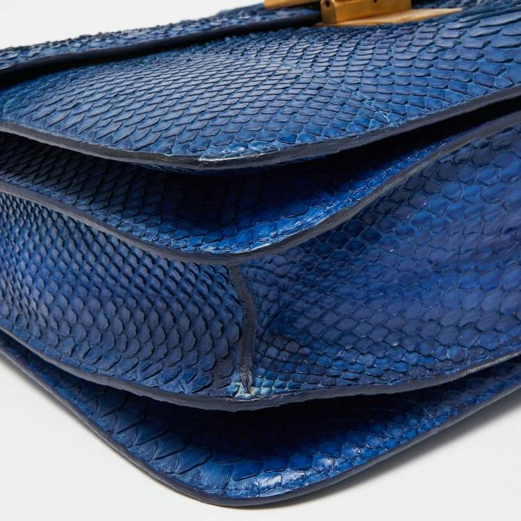Pre Owned Celine Blue Python Large Classic Box Shoulder Bag