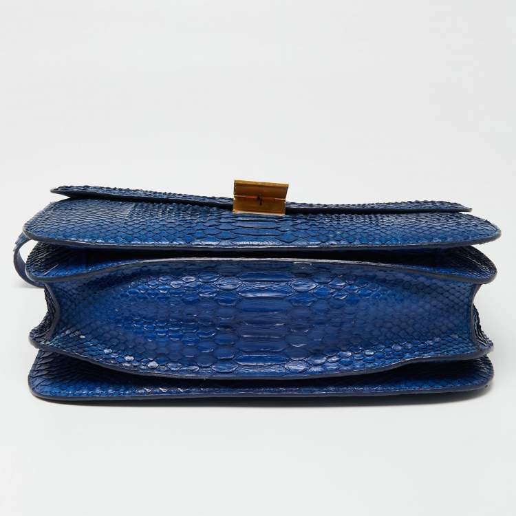 Pre Owned Celine Blue Python Large Classic Box Shoulder Bag
