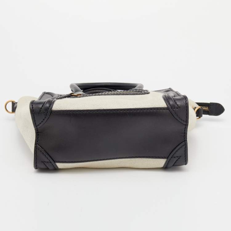 Pre Owned Celine Beige/Black Canvas And Leather Nano Luggage Tote 