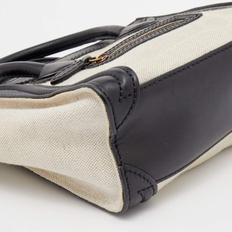 Pre Owned Celine Beige/Black Canvas And Leather Nano Luggage Tote 