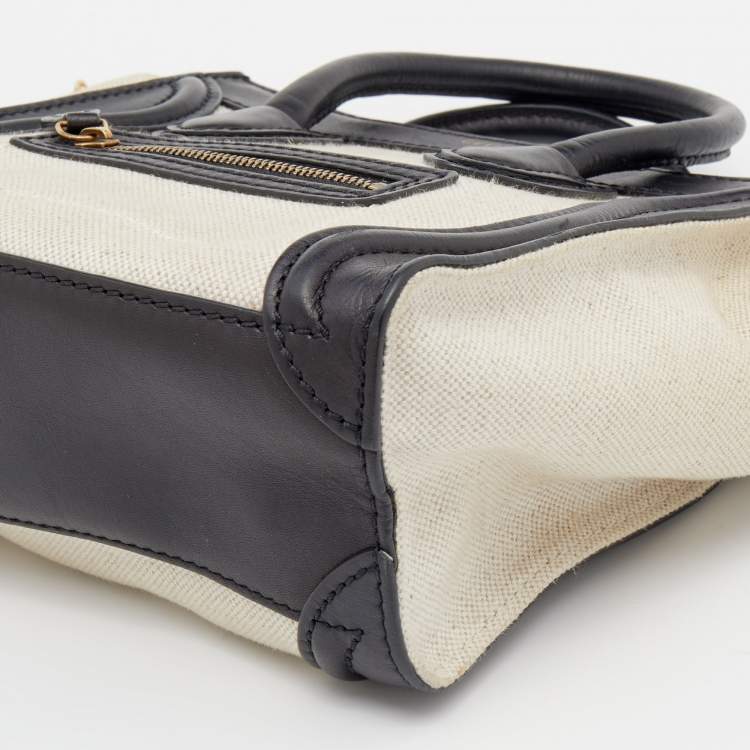 Pre Owned Celine Beige/Black Canvas And Leather Nano Luggage Tote 