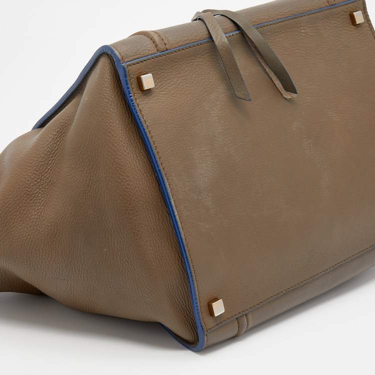 Pre Owned Celine Olive Green Leather Medium Phantom Luggage Tote