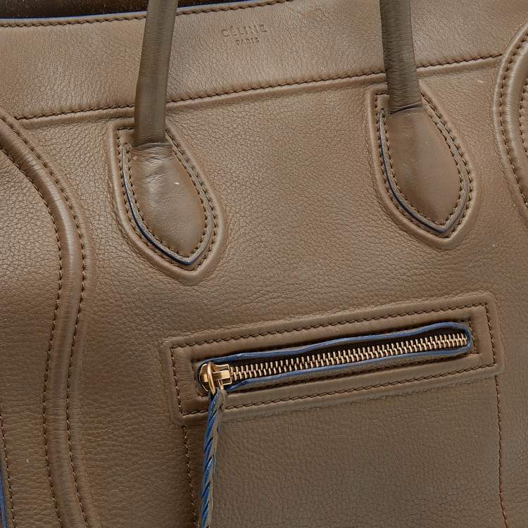 Pre Owned Celine Olive Green Leather Medium Phantom Luggage Tote