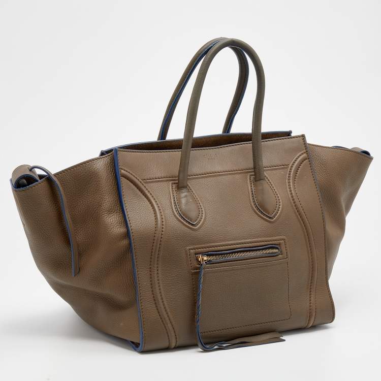 Pre Owned Celine Olive Green Leather Medium Phantom Luggage Tote