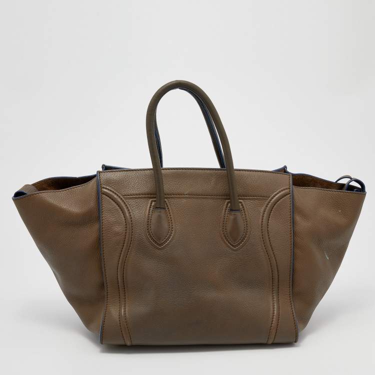 Pre Owned Celine Olive Green Leather Medium Phantom Luggage Tote