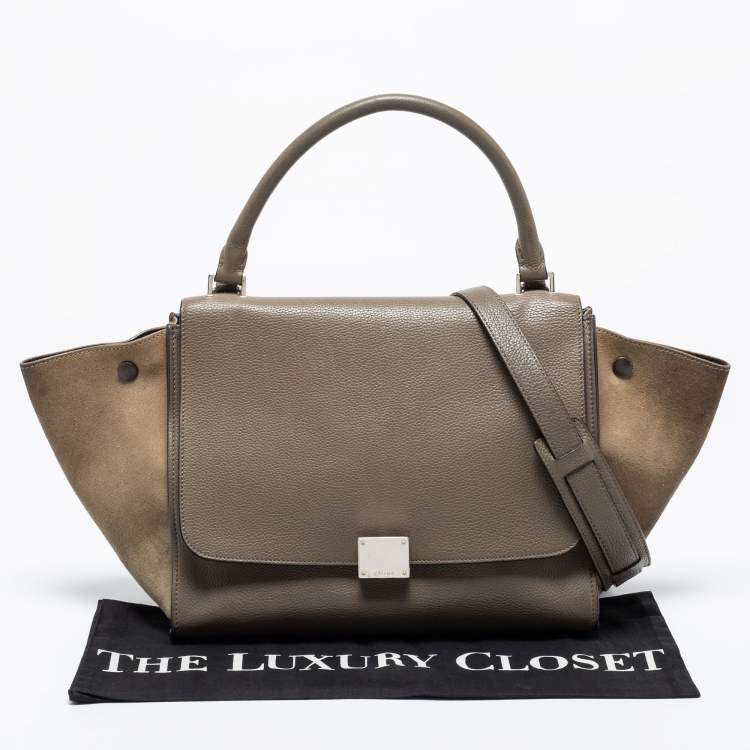 Pre Owned Celine Grey Leather And Suede Trapeze Medium Top Handle Bag