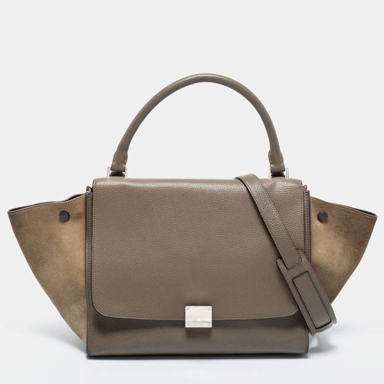 Pre Owned Celine Grey Leather And Suede Trapeze Medium Top Handle Bag
