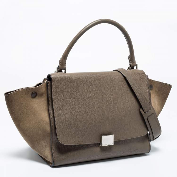 Pre Owned Celine Grey Leather And Suede Trapeze Medium Top Handle Bag