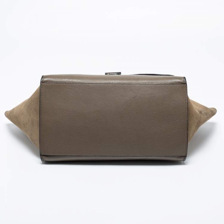 Pre Owned Celine Grey Leather And Suede Trapeze Medium Top Handle Bag