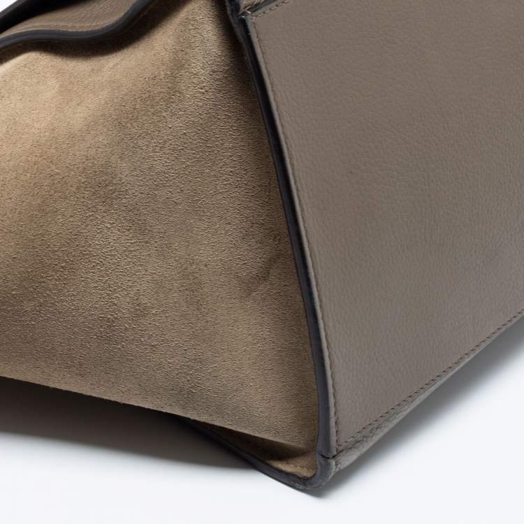 Pre Owned Celine Grey Leather And Suede Trapeze Medium Top Handle Bag