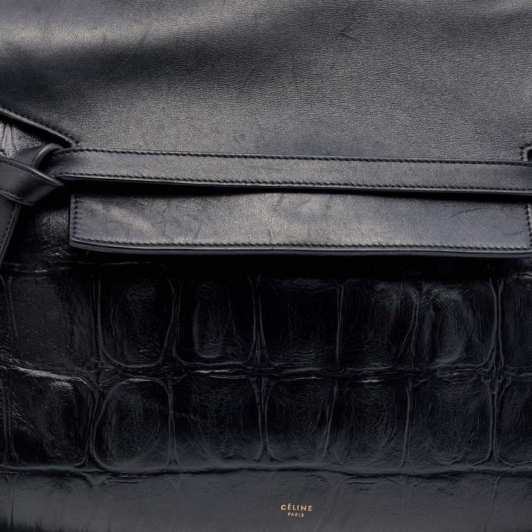 Pre Owned Celine Black Croc Embossed Leather Mini Belt Top Handle Bag