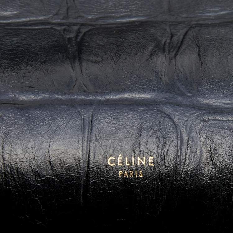 Pre Owned Celine Black Croc Embossed Leather Mini Belt Top Handle Bag