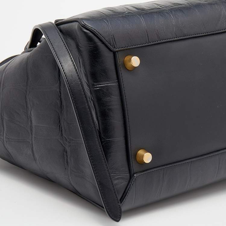 Pre Owned Celine Black Croc Embossed Leather Mini Belt Top Handle Bag