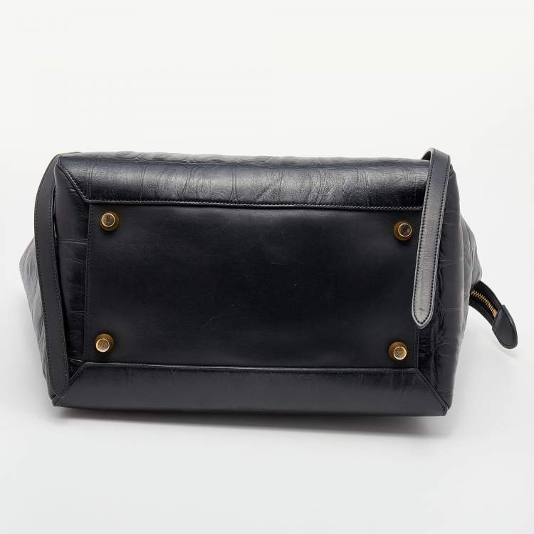 Pre Owned Celine Black Croc Embossed Leather Mini Belt Top Handle Bag