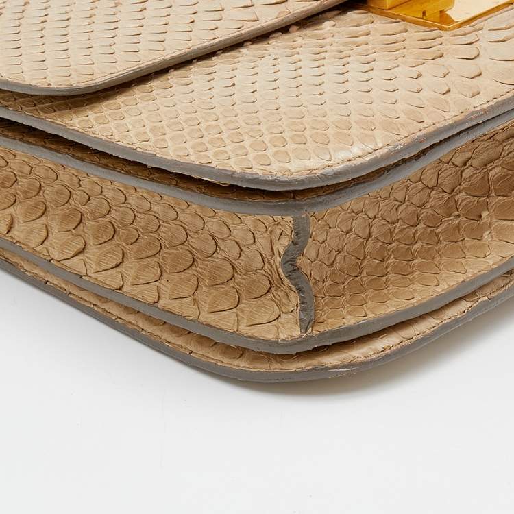 Pre Owned Celine Beige Python Medium Classic Box Flap Bag
