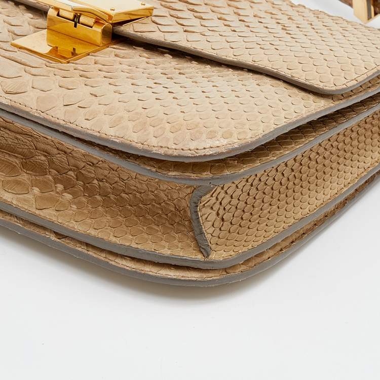 Pre Owned Celine Beige Python Medium Classic Box Flap Bag