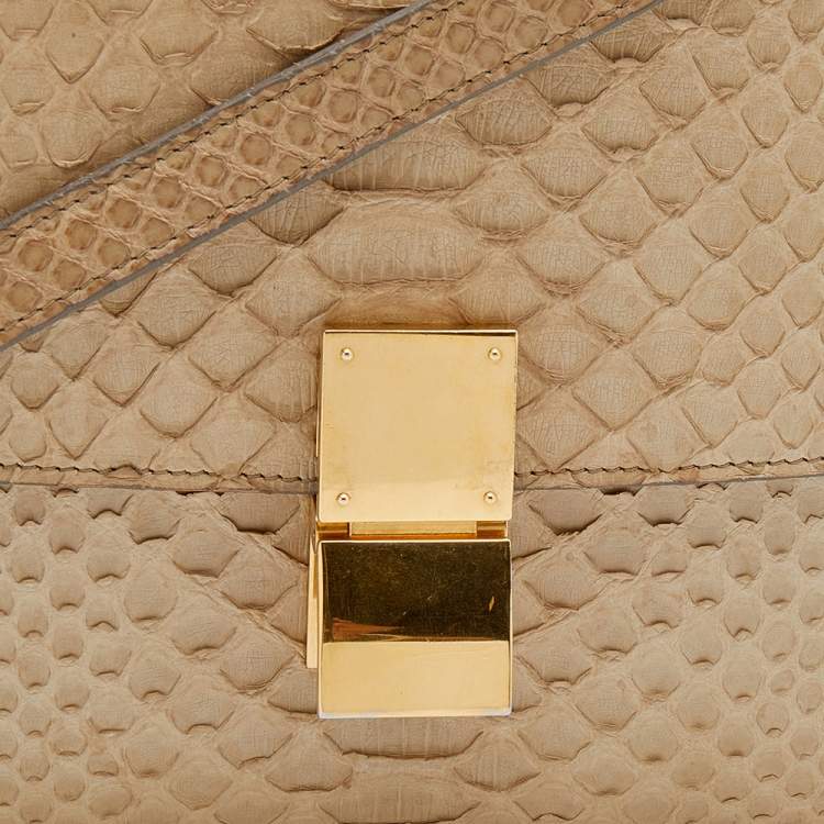 Pre Owned Celine Beige Python Medium Classic Box Flap Bag