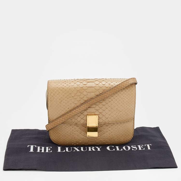 Pre Owned Celine Beige Python Medium Classic Box Flap Bag