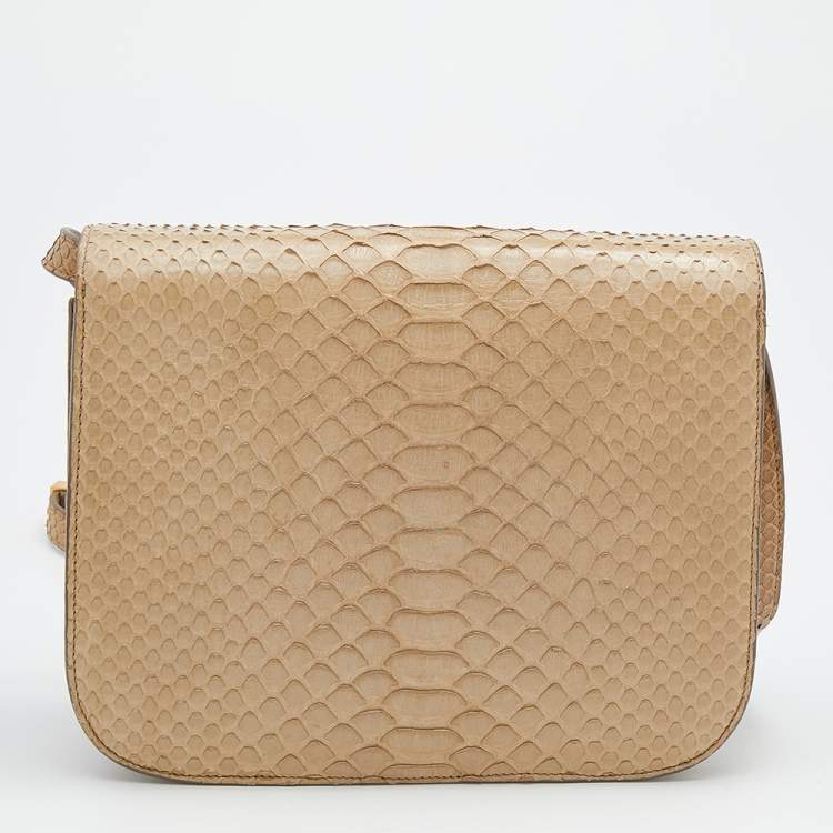 Pre Owned Celine Beige Python Medium Classic Box Flap Bag