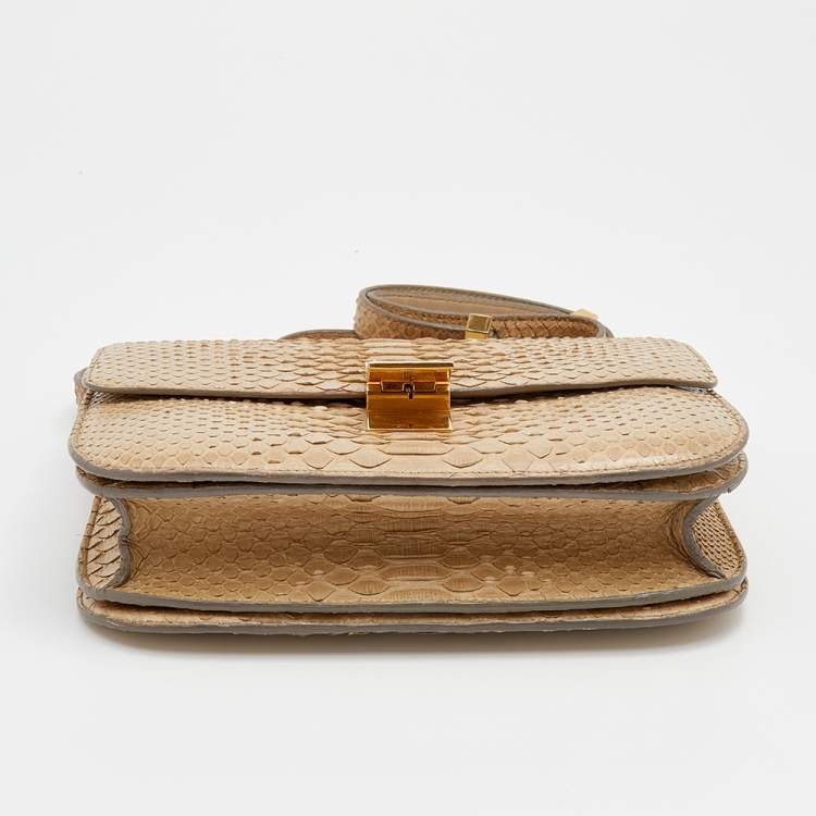 Pre Owned Celine Beige Python Medium Classic Box Flap Bag